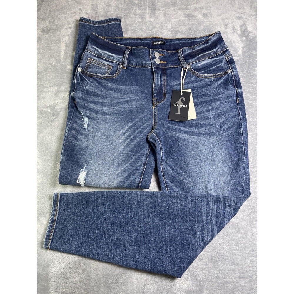 Flamingals womens tapered distressed jeans sz L city school party retail $59